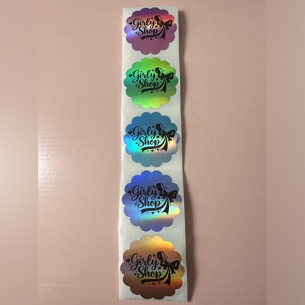 50 ct. Custom 2” Holographic Multi-Color Rainbow Round Scalloped Sticker Labels